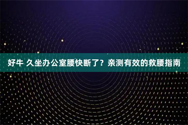 好牛 久坐办公室腰快断了？亲测有效的救腰指南